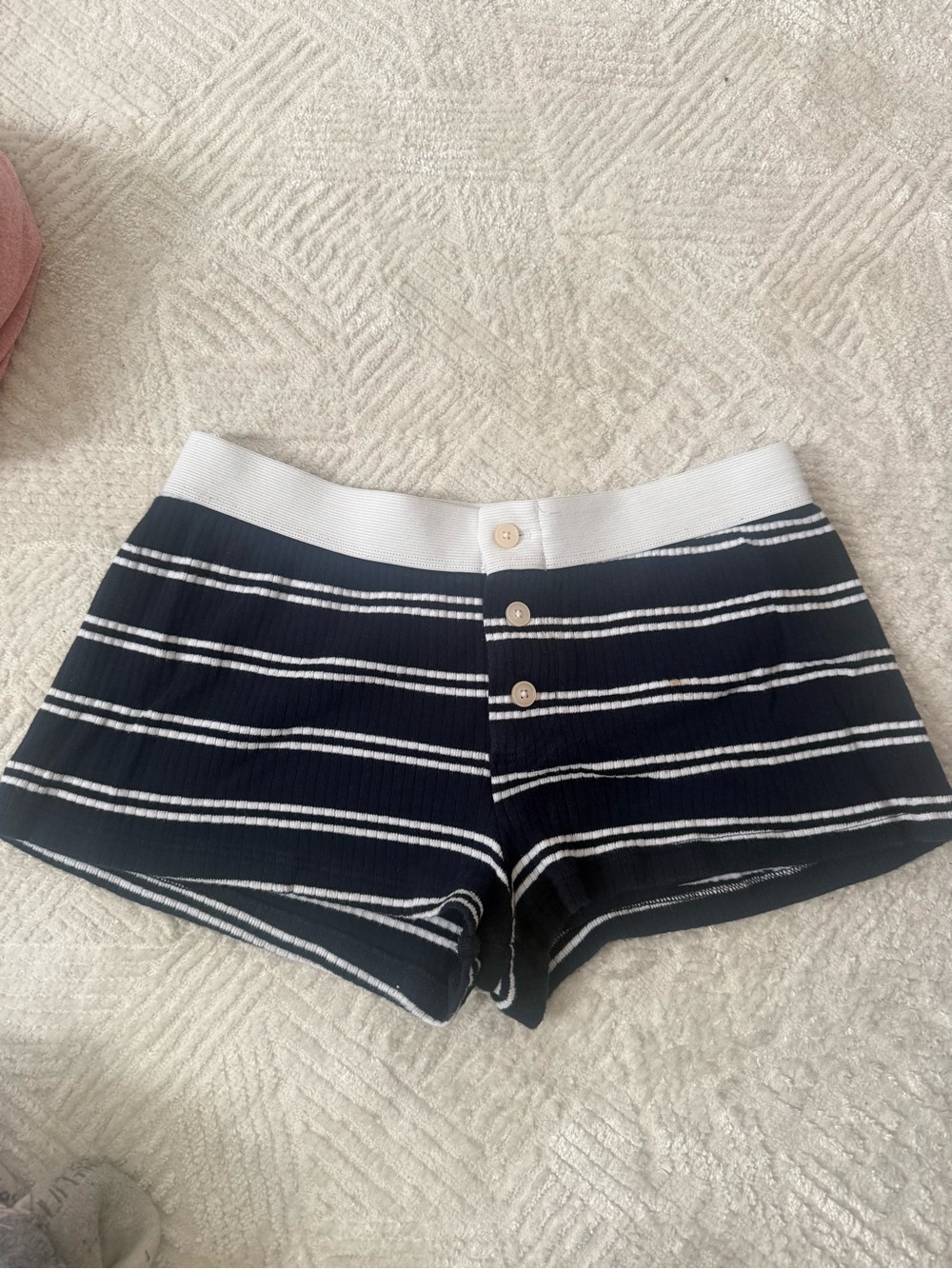 Brandy Melville Navy and White Striped Knit Shorts